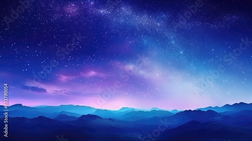 Milky Way and pink light at mountains. Night colorful landscape. Starry sky with hills at summer. Beautiful Universe. Generative AI © piai