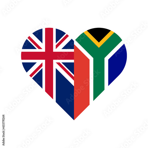unity concept. heart shape icon of united kingdom and south africa flags. vector illustration isolated on white background