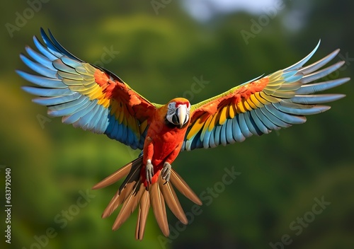 Flying macaw, beautiful bird.  © MSTSANTA