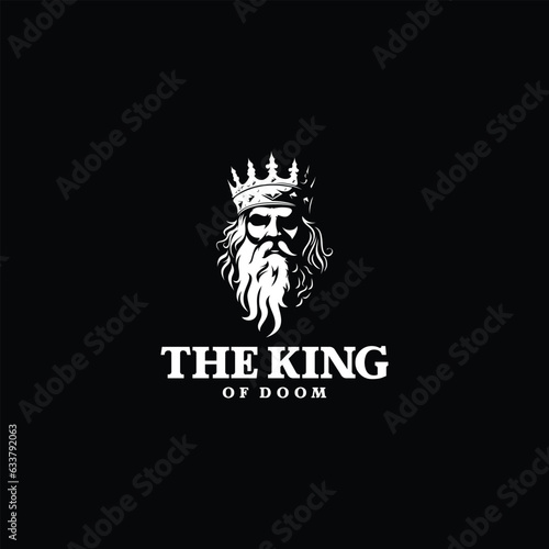 Artistic Ancient King Crown with Beard and Mustache Face logo design vector