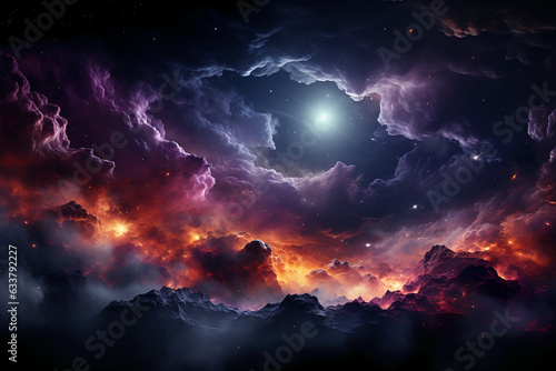Deep space stars galaxy neon purple colors. AI generative © SANGHYUN