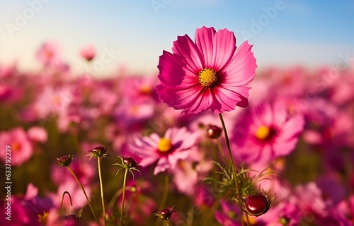 A cosmos flower face to sunrise in field. 