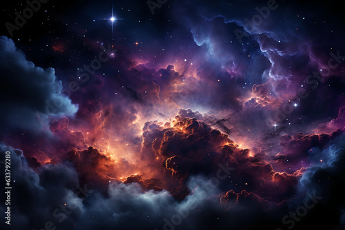 Deep space stars galaxy neon purple colors. AI generative