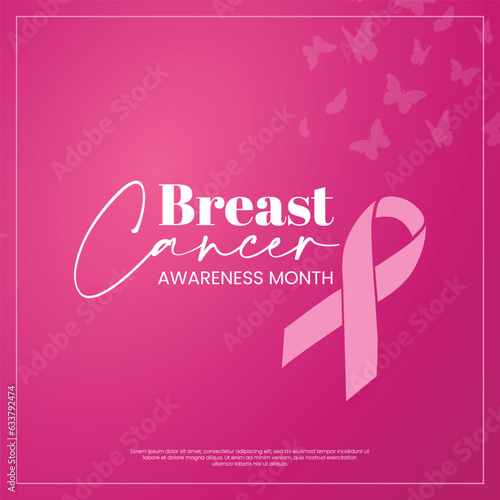 Breast cancer awareness month vector illustration pink gradient ribbon illustration