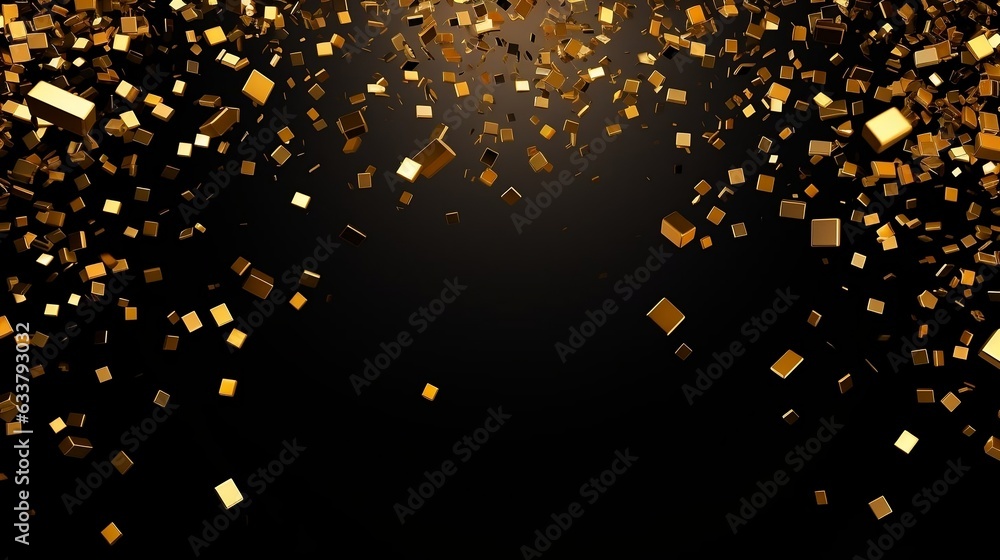 Gold confetti in abstract black background style - obrazy, fototapety, plakaty 