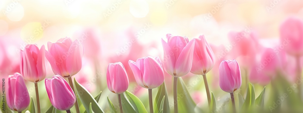 Beautiful pink Tulip on a blurred spring sunny background. 