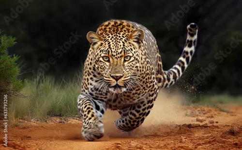 Fototapeta samoprzylepna Close-up of a leopard stalking prey