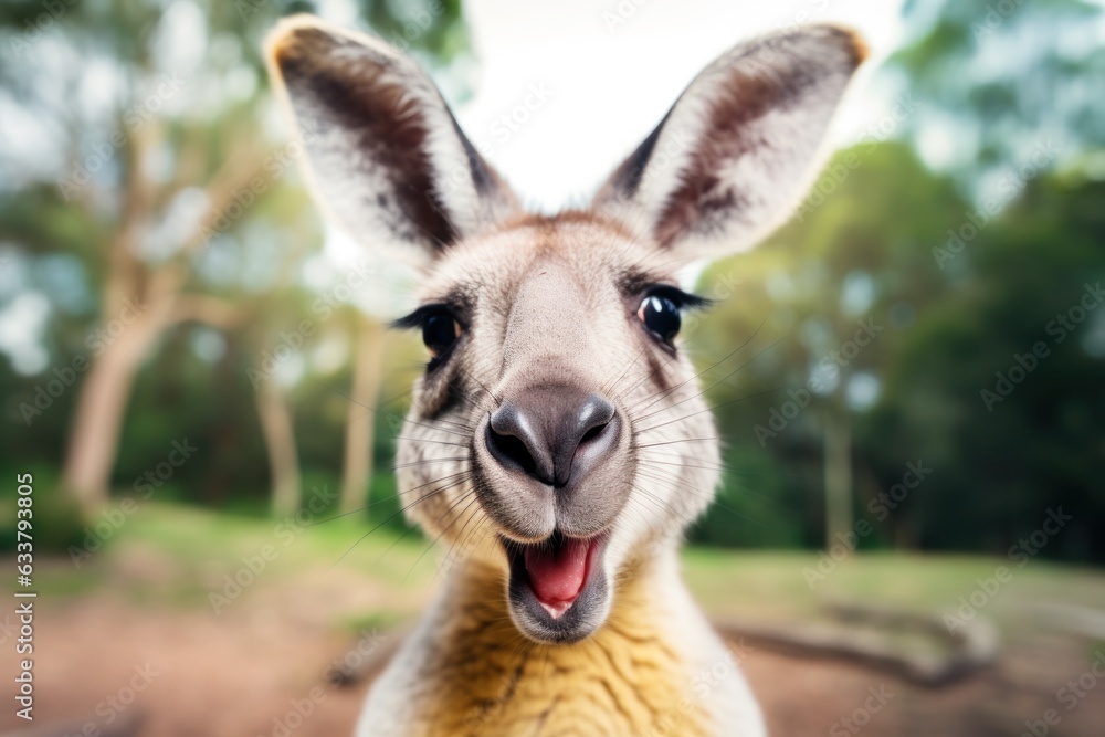 Happy surprised kangaroo with open mouth