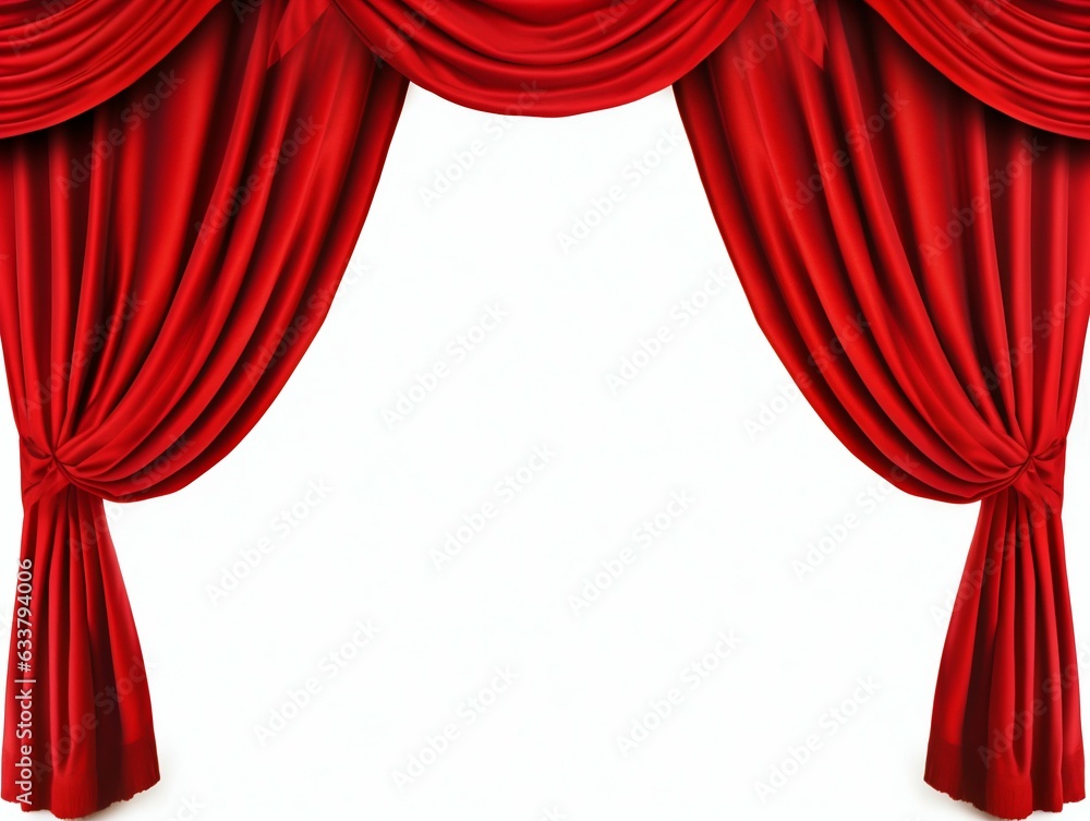Red Theatre Curtain Displayed Isolated on White Background. Generative ai - obrazy, fototapety, plakaty 