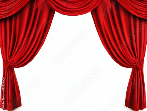 Red Theatre Curtain Displayed Isolated on White Background. Generative ai