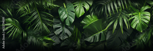 abstract composition of tropical leaves, wallpaper. Generative Ai. 