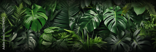 tropical leaves close-up, wallpaper. Generative Ai. 