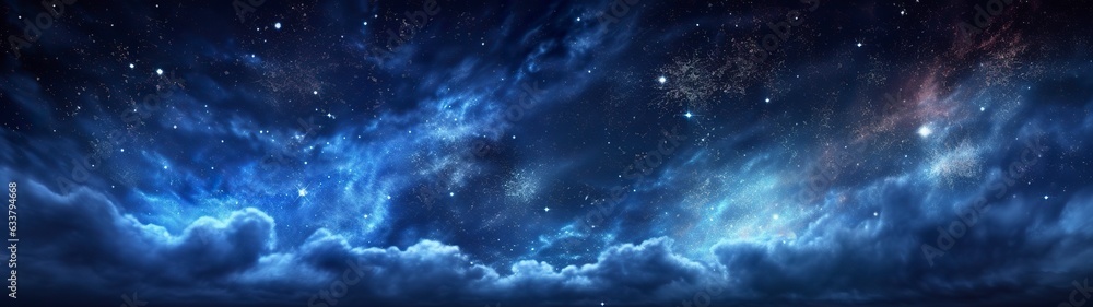 Panorama dark blue night sky, milky way and stars on dark background, Universe filled with stars, nebula and galaxy,  AI Generative