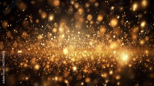 Abstract luxury gold background with gold particles. glitter vintage lights background. Christmas Golden light shine particles bokeh on dark background. Gold foil texture. Holiday. AI Generative