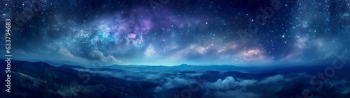 Panorama dark blue night sky, milky way and stars on dark background, Universe filled with stars, nebula and galaxy, AI Generative