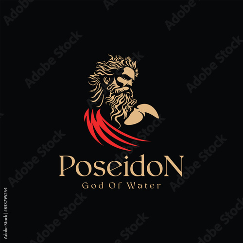 vector illustration of poseidon holding trident in vintage style	
