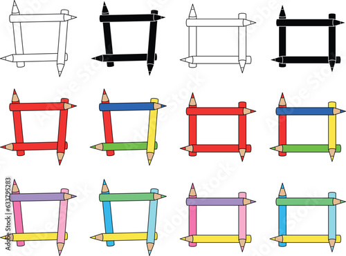Pencil School Photo Border Frame Clipart - Outline, Silhouette & Color