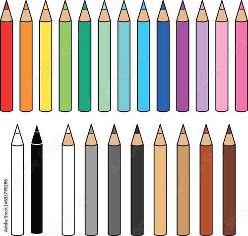 School Colored Pencil Clipart - Outline, Silhouette & Color
