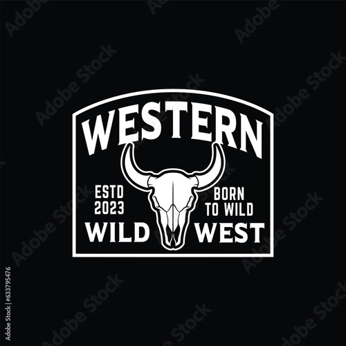 Vintage Western bison skull. Template for stickers, t-shirts, badges, labels. vintage logo design illustration