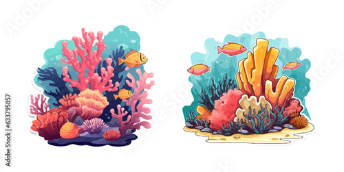 underwater life sticker coral reef vector
