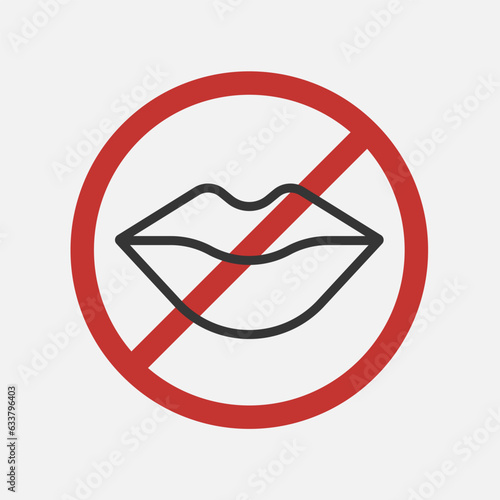 Don`t talk sign. Stop speaking icon. Limit organ sense sign. Icon in red prohibition circle. Vector illustration