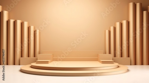  Podium with a parametric background. Stage showcase on pedestal display, 3d rendering. AI Generative
