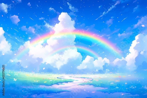 Rainbow in the Bright Blue Sky. AI Generative © MSTSANTA