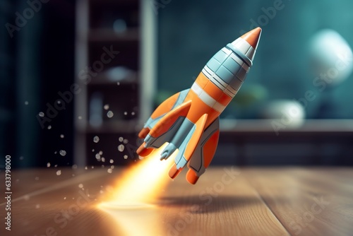 Toy rocket takes off business and finances success concept.
