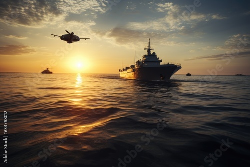 Water drone near a large military ship © YouraPechkin