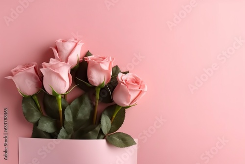 Composition of roses on pink background. 