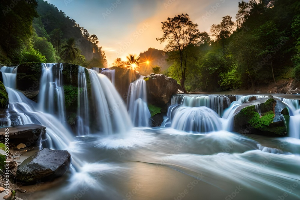 Fototapeta premium waterfall in autumn generated by AI tool