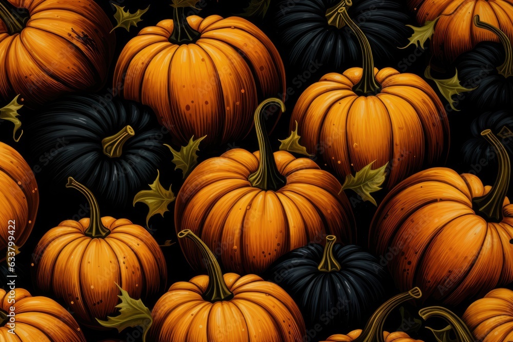 Pumpkins with leaves painted on them
