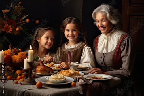 A woman and two girls enjoying a meal together at a table