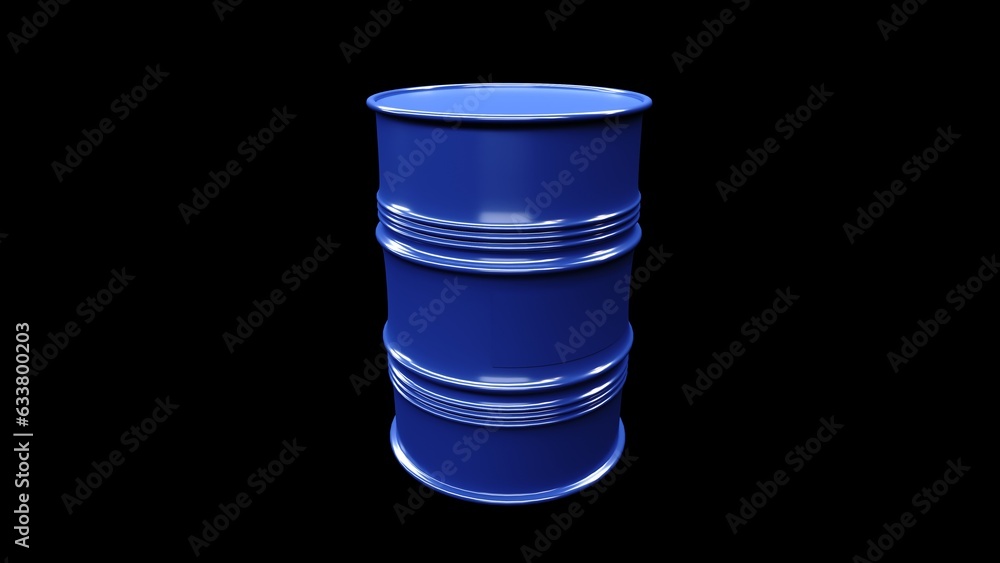 Blue metal barrel isolated on black background. Clipping path included. 3d rendering. Blue metal barrel isolated on black background. Clipping path included. 3d rendering.