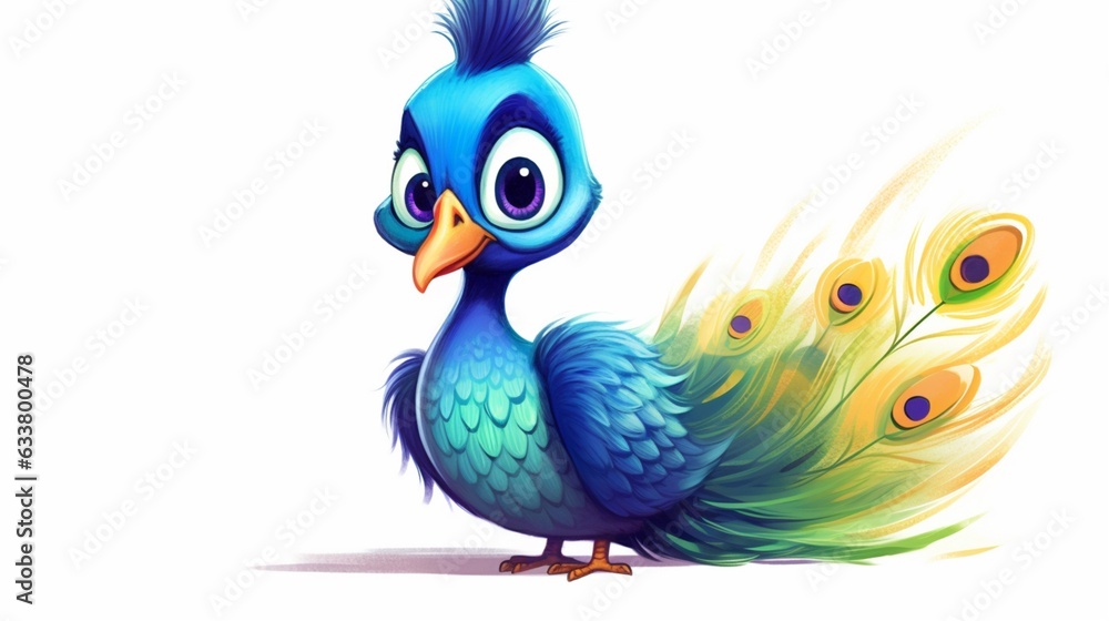 Fototapeta premium a sketch of a painted cute little peacock in the style.Generative AI