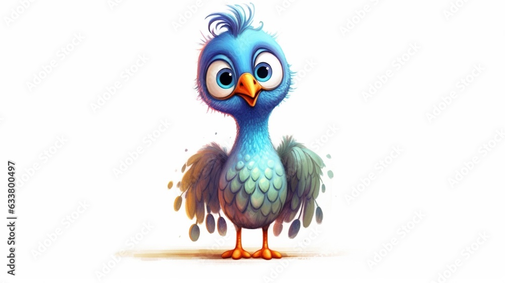 a sketch of a painted cute little peacock in the style.Generative AI a sketch of a painted cute little peacock in the style.Generative AI
