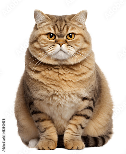 Scottish fold fat cat sitting isolated on white background cutout © The Stock Guy