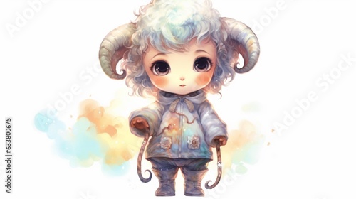a small cartoon baby aries with grey and white eyes in.Generative AI