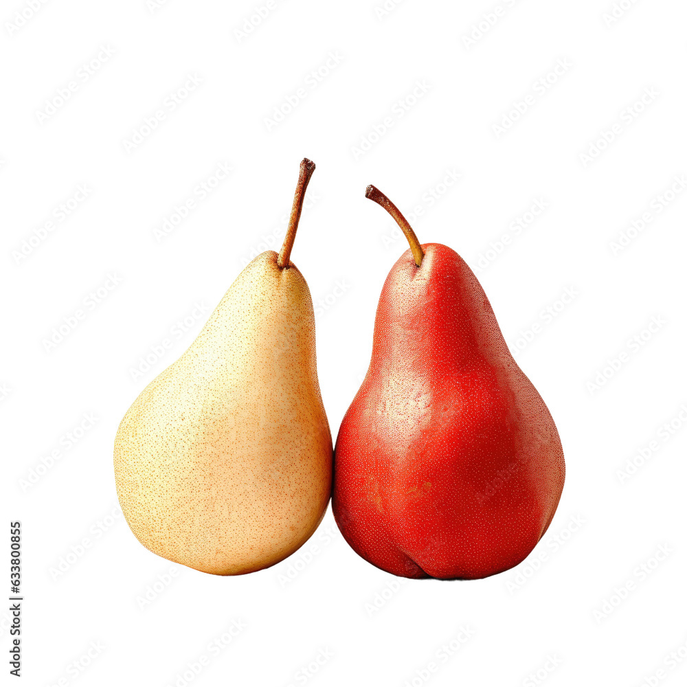 Red and gold pears halves isolated against transparent background Red and gold pears halves isolated against transparent background