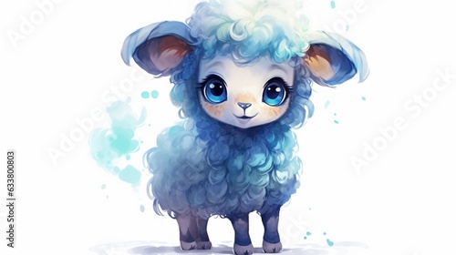 a small cartoon baby dark sheep with blue and white.Generative AI © sudipdesign