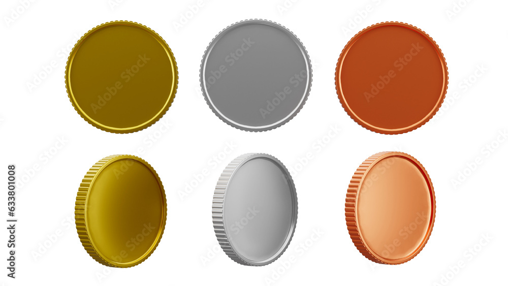 3D rendering of Gold, Silver and Bronze medal, Award or reward concept 3D rendering of Gold, Silver and Bronze medal, Award or reward concept