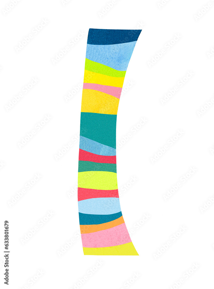 The letter I is striped. Watercolor illustration, poster. The letter I is striped. Watercolor illustration, poster.
