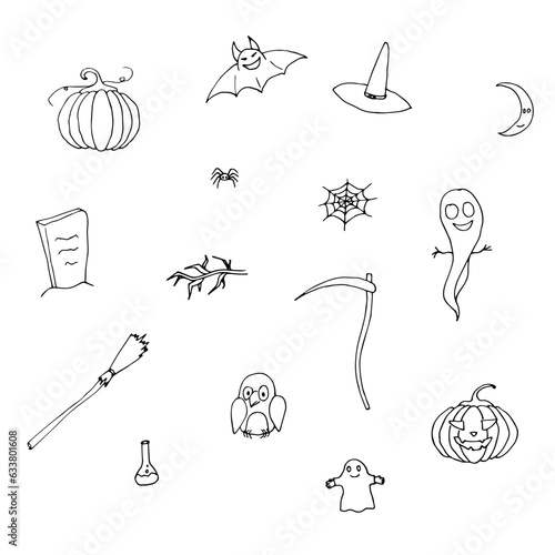 A set of illustrations for Halloween. Cute pictures for Halloween. Simple vector illustration.