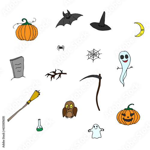 A set of illustrations for Halloween. Cute pictures for Halloween. Simple vector illustration.