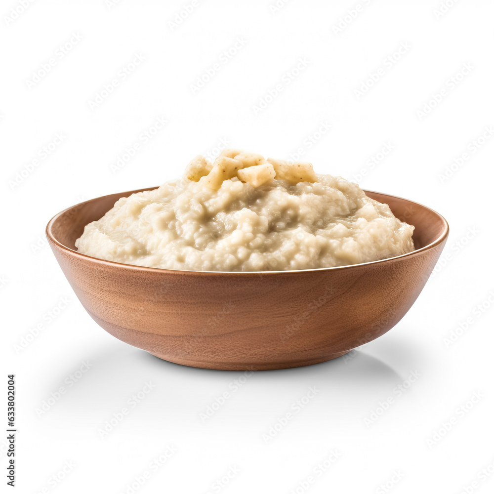 Fonio Porridge cooked side view isolated on white background Fonio Porridge cooked side view isolated on white background