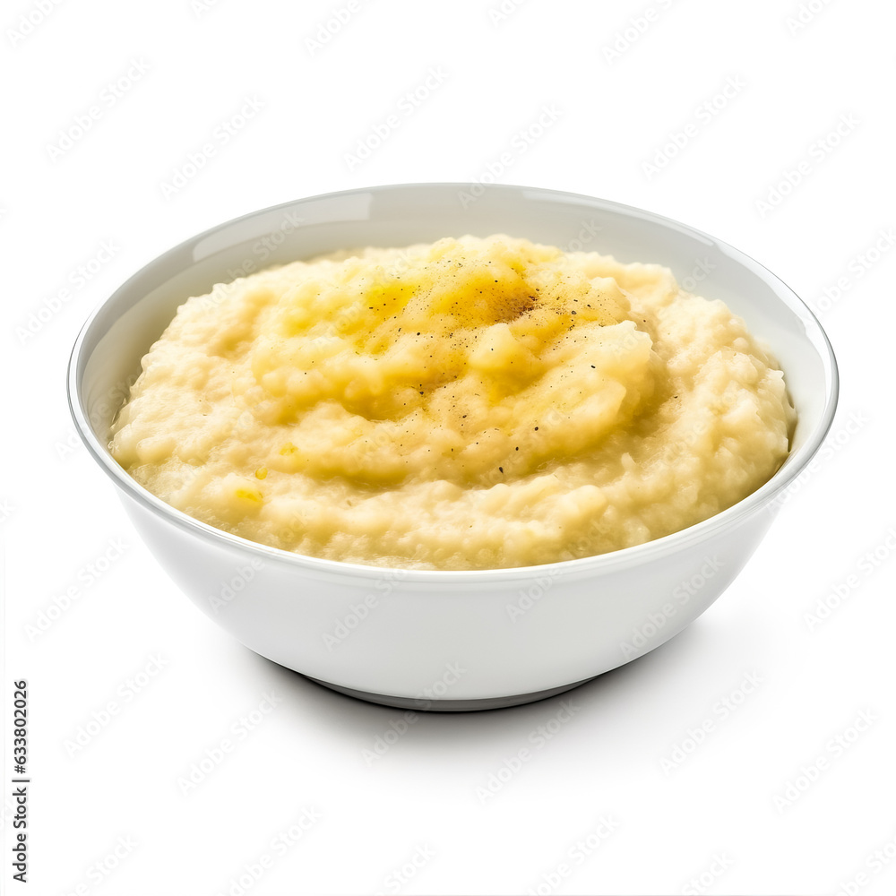 Grits Porridge cooked side view isolated on white background Grits Porridge cooked side view isolated on white background