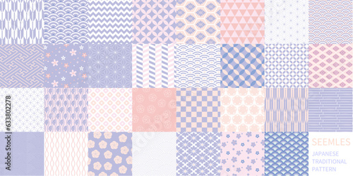 日本の伝統的でモダンな和柄シームレスパターンセット