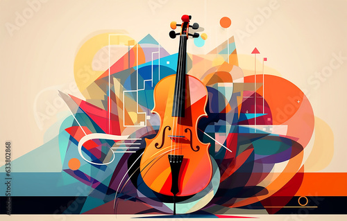 Abstract flat illustration  Collage of various musical instruments  and transparent shapes