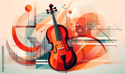 Abstract flat illustration, Collage of various musical instruments, and transparent shapes