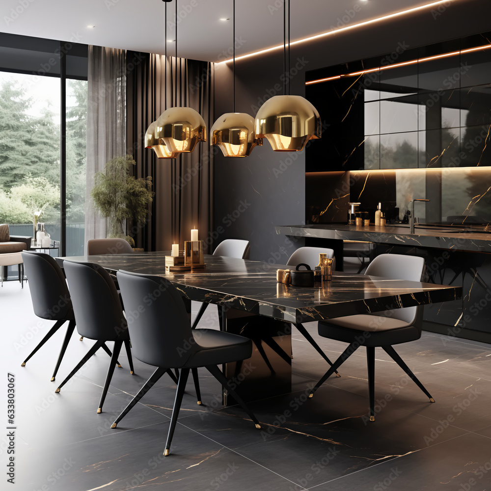This stunning black marble dining table with golden veins steals the ...